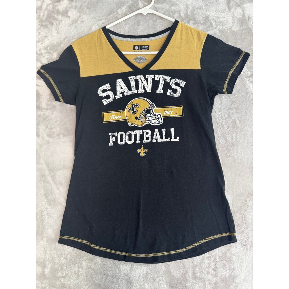 NFL‎ Saints Football T-Shirt Womens Size S Gold Black 1st & Fashion